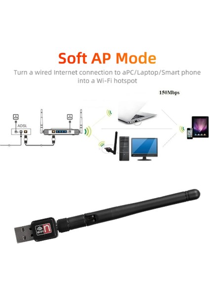 Mini USB Wifi Adaptörü 300MBPS 2dbi Wifi Adaptörü Pc Wifi Anten Wifi Güvenlik Cihazı