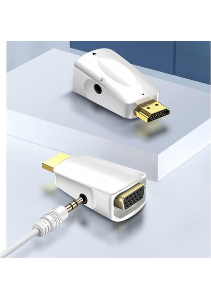 -Vga Adaptörü ile Uyumlu Hd 1080P Ses Dönüştürücü 3,5 mm Jack Ses Dönüştürücü Siyah+Beyaz ile Ses Iletimi (Yurt Dışından)