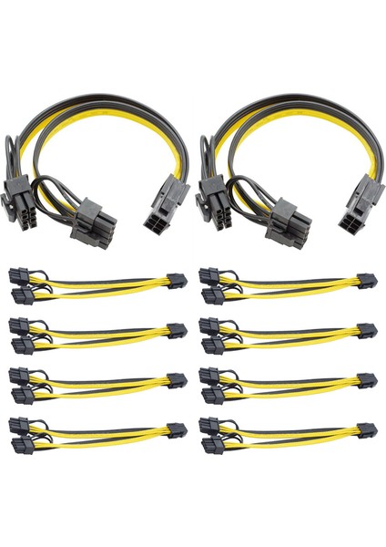 10 Adet Grafik Kartı Güç Kablosu 6 Pin Dişi Çift 8 Pin Erkek Adaptör Kablosu 6 + 2 Pin Uzatma Kablosu Grafik Kartı Için (Yurt Dışından)