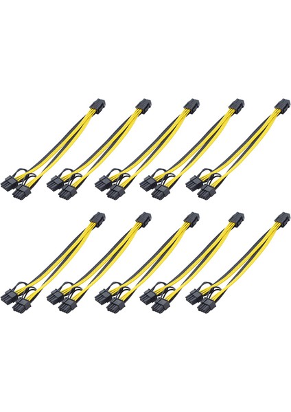 10 Adet Grafik Kartı Güç Kablosu 6 Pin Dişi Çift 8 Pin Erkek Adaptör Kablosu 6 + 2 Pin Uzatma Kablosu Grafik Kartı Için (Yurt Dışından)