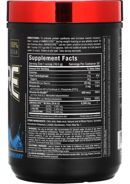 Amınocore Bcaa  Blue Raspberry Ahududu 315GR Usa Menşei