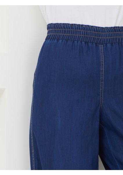 Ince Dökümlü Kadın Kot Pantolon Beli Lastikli Bol Paça Rahat Kesim 59035 fiyatları