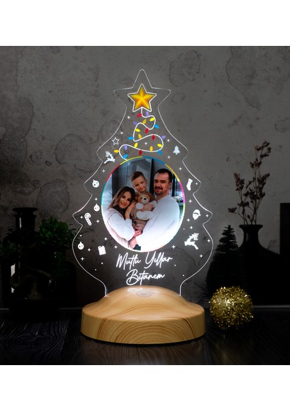 Yeni Yıl Hediyesi Renkli Fotoğraflı Yılbaşı Çam Ağacı Temalı Kişiye Özel LED Lamba, Dekoratif Renkli Işıklı LED Lamba, Yeni Yıl Hediyesi, Yılbaşı Hediyesi, Yılbaşı Süsü