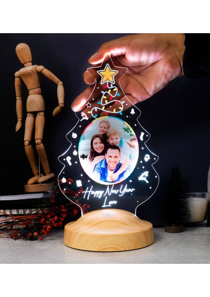 Yeni Yıl Hediyesi Renkli Fotoğraflı Yılbaşı Çam Ağacı Temalı Kişiye Özel LED Lamba, Dekoratif Renkli Işıklı LED Lamba, Yeni Yıl Hediyesi, Yılbaşı Hediyesi, Yılbaşı Süsü modelleri