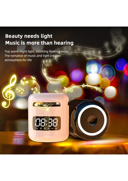 Kablosuz Bluetooth 5.0 Hoparlör Hifi Ses Kalitesi LED Sıcak Gece Lambası Fm Radyo Abs Akıllı Elektronik Çalar Saat, Sarı (Yurt Dışından)