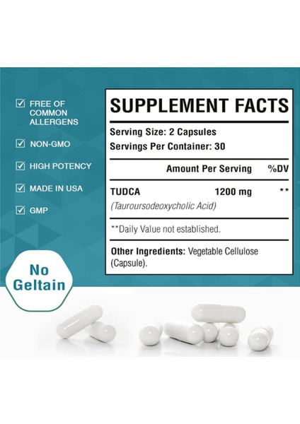 Tudca Supplement 1200MG - 60 Veggie Capsules Made In Usa 3541 fiyatları