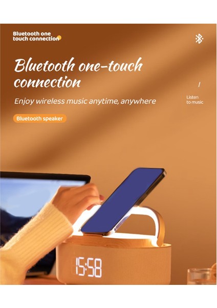 1800MAH Bluetooth Hoparlör Dijital Alarmlı Saat Saat Kablosuz Şarj Cihazı ile Saat Radyo Gece Lambası Çift Hoparlörler Ev Başucu (Yurt Dışından) modelleri