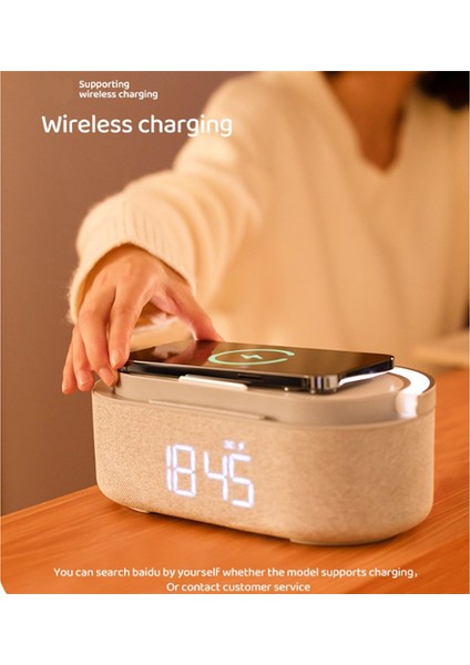 1800MAH Bluetooth Hoparlör Dijital Alarmlı Saat Saat Kablosuz Şarj Cihazı ile Saat Radyo Gece Lambası Çift Hoparlörler Ev Başucu (Yurt Dışından) fırsatları