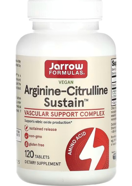 Jarrow Formulas Arginine-Citrulline Sustain 120 Tablets usa 3548