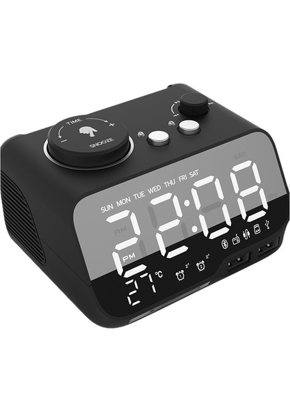Dijital Çalar Saat Bluetooth Hoparlör Fm Radyo Sıcaklık Parlaklık Dimmer Zamanlayıcı Bluetooth Saat Siyah -Ab Tak (Yurt Dışından)