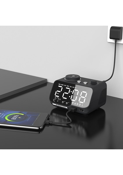 Dijital Çalar Saat Bluetooth Hoparlör Fm Radyo Sıcaklık Parlaklık Dimmer Zamanlayıcı Bluetooth Saat Siyah -Ab Tak (Yurt Dışından)