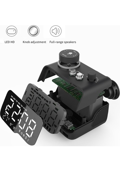 Dijital Çalar Saat Bluetooth Hoparlör Fm Radyo Sıcaklık Parlaklık Dimmer Zamanlayıcı Bluetooth Saat Siyah -Ab Tak (Yurt Dışından)