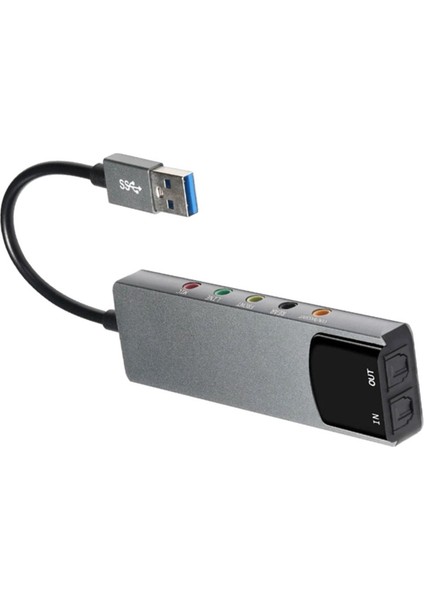 6-In-1 Bilgisayar Ses Kartı 5.1 USB Harici Ses Kartı Çok Fonksiyonlu Ses Dönüştürücü Dizüstü Bilgisayar Için Alüminyum Ses Kartı (Yurt Dışından)