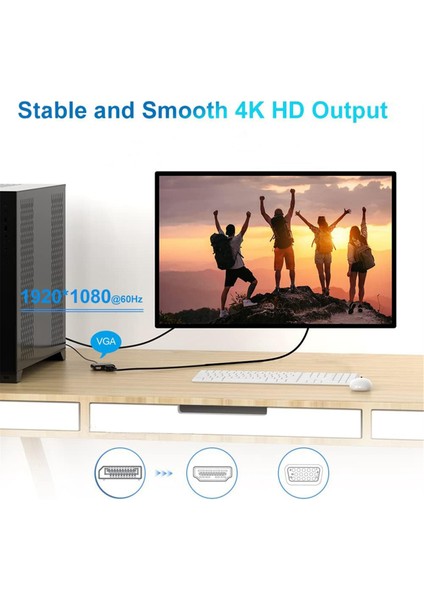 Displayport - VGA + Hdtv Dönüştürücü Bilgisayar Monitörü Adaptör Kablosu Dp Bağlantı Istasyonu Ekran Dönüştürücülü Çift Ekran (Yurt Dışından)