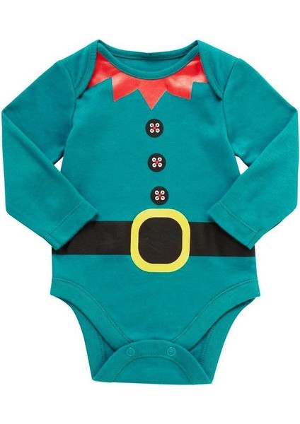 Minik Elf Yılbaşı Bebek Kostüm Body Uzun Kollu Tasarım Body Yeniyıl Body 0-3 Ay
