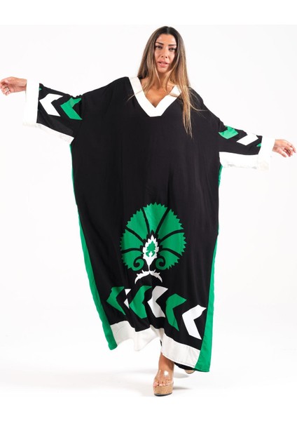 Kadın Siyah V Yaka Yarasa Kol Cepli Oversize Uzun Elbise fiyatları