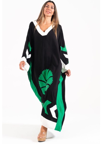 Kadın Siyah V Yaka Yarasa Kol Cepli Oversize Uzun Elbise fırsatları