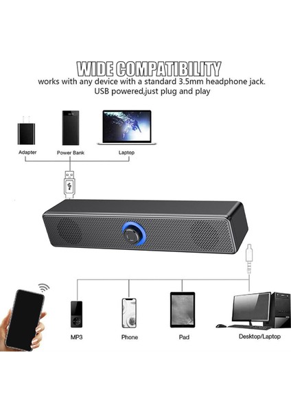 Düğme Ses Kontrolü ve 3,5 mm Aux Girişi ile Bluetooth Bilgisayar Hoparlörleri, Pc Dizüstü Bilgisayar Için Taşınabilir Soundbar Hoparlörü (Yurt Dışından) fırsatları