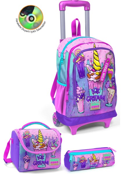 Kids Pembe Mor Milkshake Dondurma Desenli 3'lü Çanta Seti SET0123949