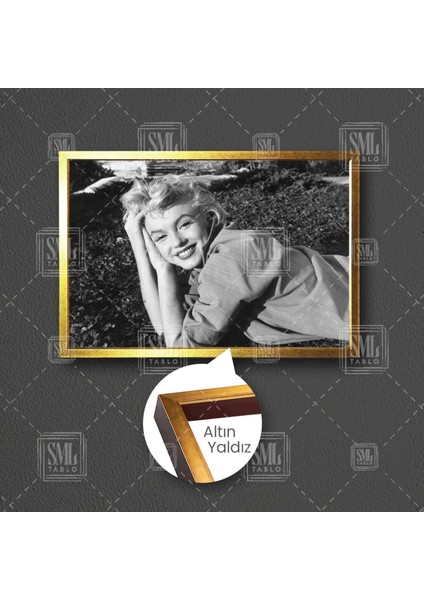 Sahilde Marilyn Monroe Kumsal Deniz Huzur Nostalji Çerçeveli Yatay Kanvas Tablo
