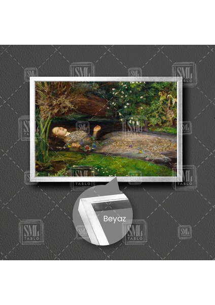 Yağlı Boya Efektli John Everett Millais Ophelia Boğulan Kadın Çerçeveli Yatay Kanvas Tablo