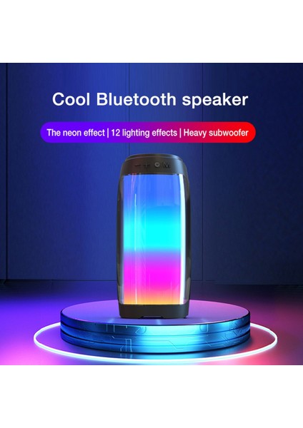 Bluetooth Hoparlör Tam Ekran 3D Renkli LED Işık Taşınabilir Hifi Hoparlör Mükemmel Bas Kablosuz Ses Kutusu (Beyaz) (Yurt Dışından)