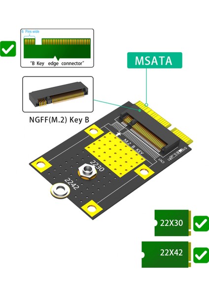 Çoklu Sistem Pcs Için 2230/2242 SSD Kart Adaptörü Için Msata - M.2(Ngff) Anahtar B Adaptörü (Yurt Dışından)