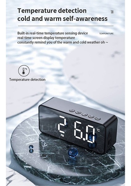 G50 Kablosuz Bluetooth Hoparlör, Çalar Saat Fm Mini Kart Sıcaklık Göstergesi Ayna Ses Beyaz (Yurt Dışından) modelleri