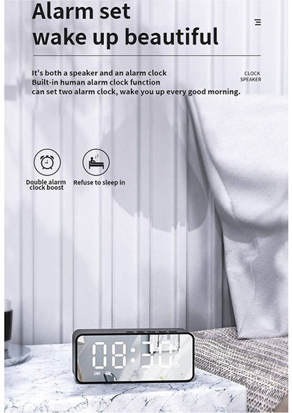 G50 Kablosuz Bluetooth Hoparlör, Çalar Saat Fm Mini Kart Sıcaklık Göstergesi Ayna Ses Beyaz (Yurt Dışından) fırsatları