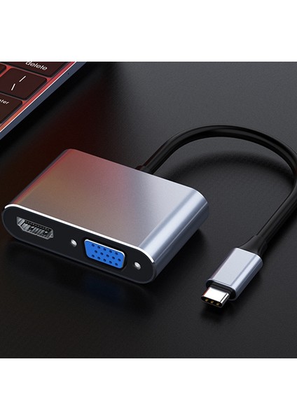 USB C - VGA Çoklu Bağlantı Noktası Adaptörü 4K Tip C Usb-C Hub Video Projektörleri Dönüştürücüler Pro Için Bağlantı Noktası Adaptörü (Yurt Dışından)