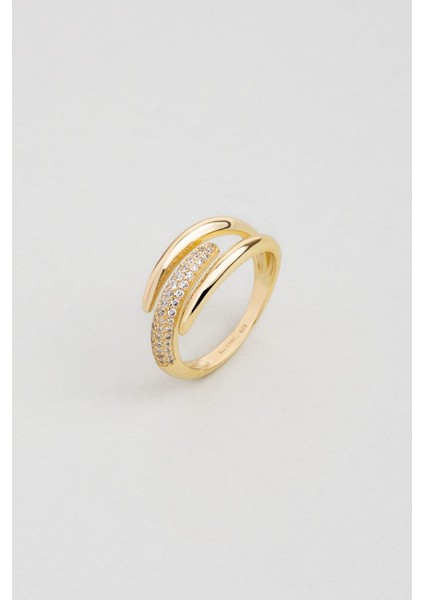 Modern Çizgi 18 Ayar Sarı Altın Kaplama Gümüş Minimal Yüzük