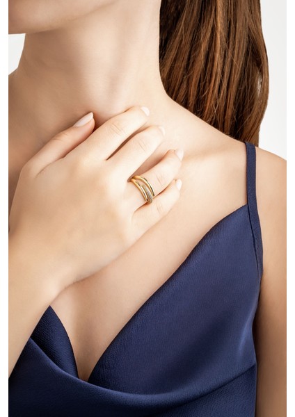 Modern Çizgi 18 Ayar Sarı Altın Kaplama Gümüş Minimal Yüzük fiyatları