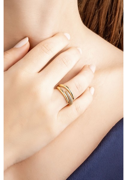 Modern Çizgi 18 Ayar Sarı Altın Kaplama Gümüş Minimal Yüzük modelleri