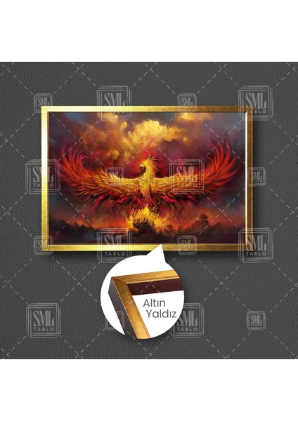 Kanatlarını Iki Yana Açmış Uçan Anka Kuşu Vahşi Hayvan Manzara Çerçeveli Yatay Kanvas Tablo