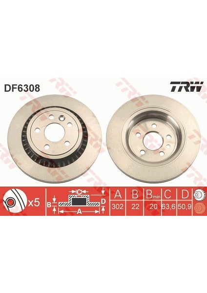 TRW-DF6308 Arka Fren Aynası Volvo XC60 D3 D4 D5 2.4d 2.0t...
