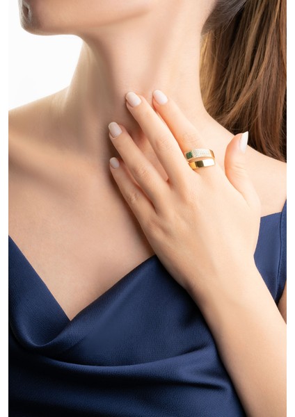 Tanrıça 18 Ayar Sarı Altın Kaplama Gümüş Malahit Yüzük modelleri