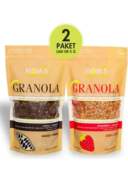 Mom's Natural Foods 2'Lİ GRANOLA - ÇİLEK CHIA 360 G - KAKAO FINDIK 360 G