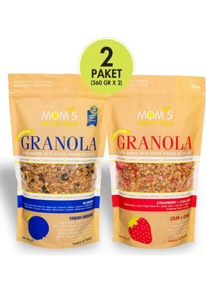 Mom's Natural Foods 2'li Granola - Çilek Chıa 360 G - Yabanmersini 360 G