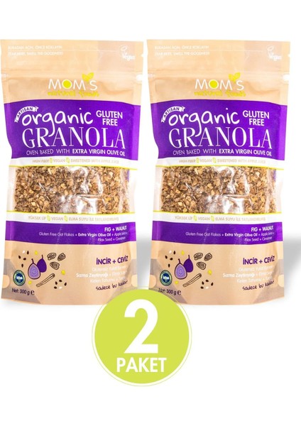 Mom's Natural Foods 2'li Organik Glutensiz İNCİR-CEVİZ Granola 300 G