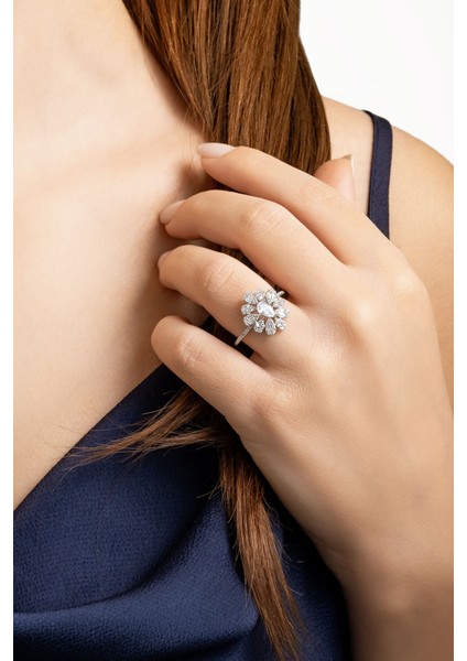 Emma 18 Ayar Beyaz Altın Kaplama Gümüş Tasarım Yüzük modelleri