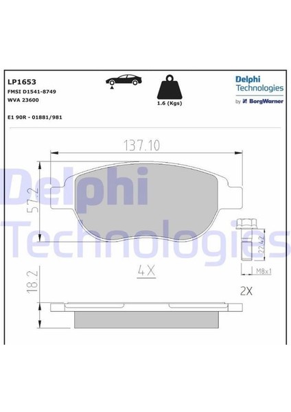 Delphı  DEL-LP1653 Ön Balata P207 02/06 P307 08/00 Doblo 01 Pa...