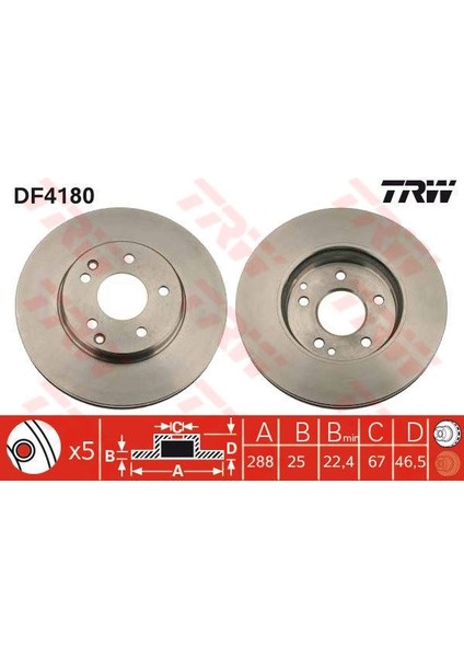 TRW-DF4180 Ön Fren Aynası Mercedes W203-C180-C200-W202-W2...