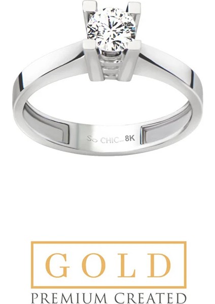 Beyaz Altın Sertifikalı Premium Created Taşlı Tektaş Yüzük