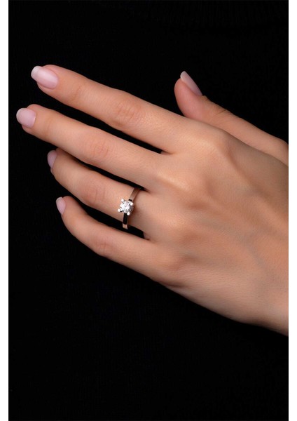 Beyaz Altın Sertifikalı Premium Created Taşlı Tektaş Yüzük fiyatları