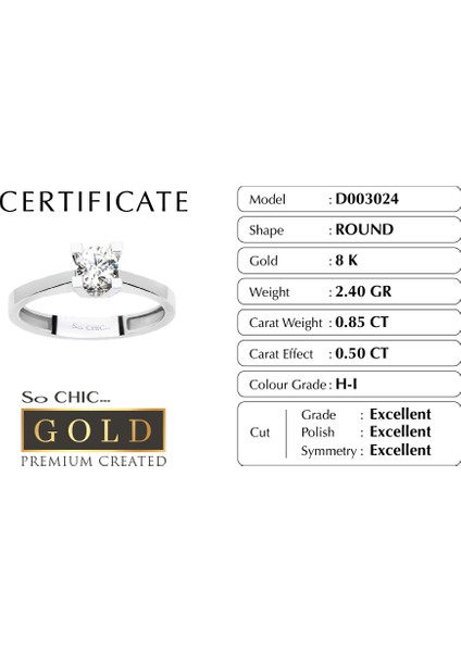 Beyaz Altın Sertifikalı Premium Created Taşlı Tektaş Yüzük modelleri