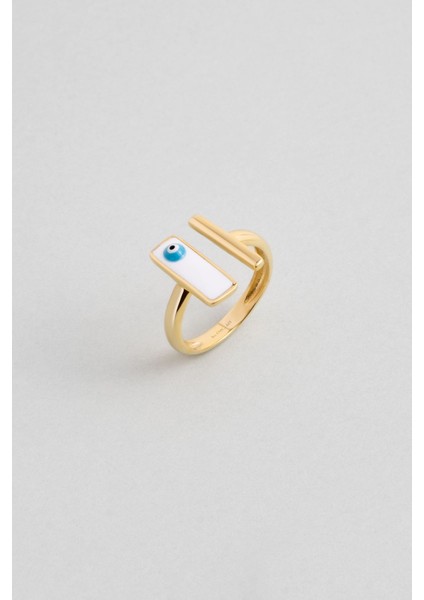 Beyaz Mineli 18 Ayar Sarı Altın Kaplama Gümüş Minimal Yüzük