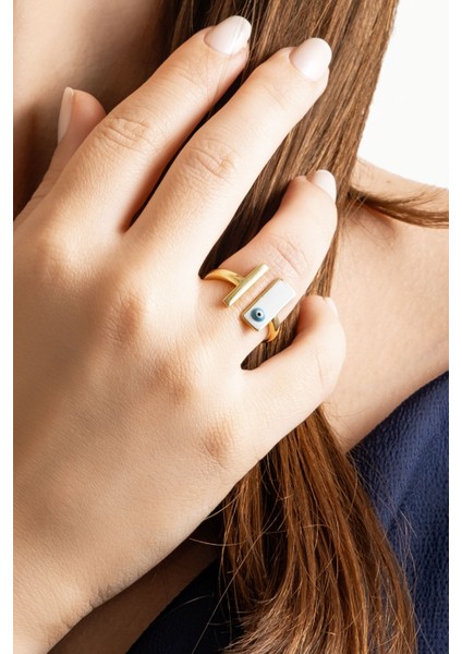 Beyaz Mineli 18 Ayar Sarı Altın Kaplama Gümüş Minimal Yüzük modelleri