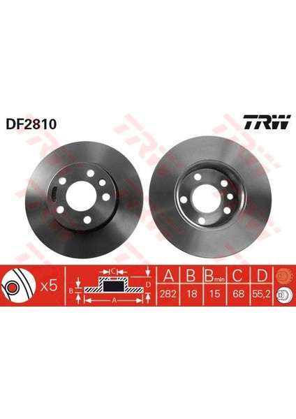 TRW-DF2810 Ön Fren Aynası Transporter T4 1.8 1.9 Td 2.0 2...
