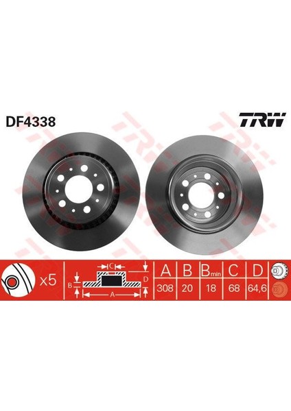 TRW-DF4338 Arka Fren Aynası Volvo XC90 2.5T-3.2AWD-D3-D5-...