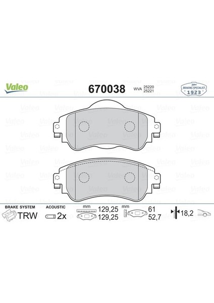 VAL-670038 Ön Balata C4 B7 1.4 Vtı 09 C4 1.6 Hdı 11/200...